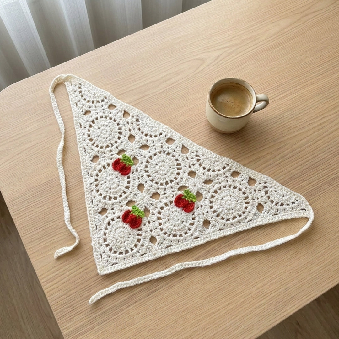 Kirazlı Örgü Bandana | Medalyon Desenli - B025