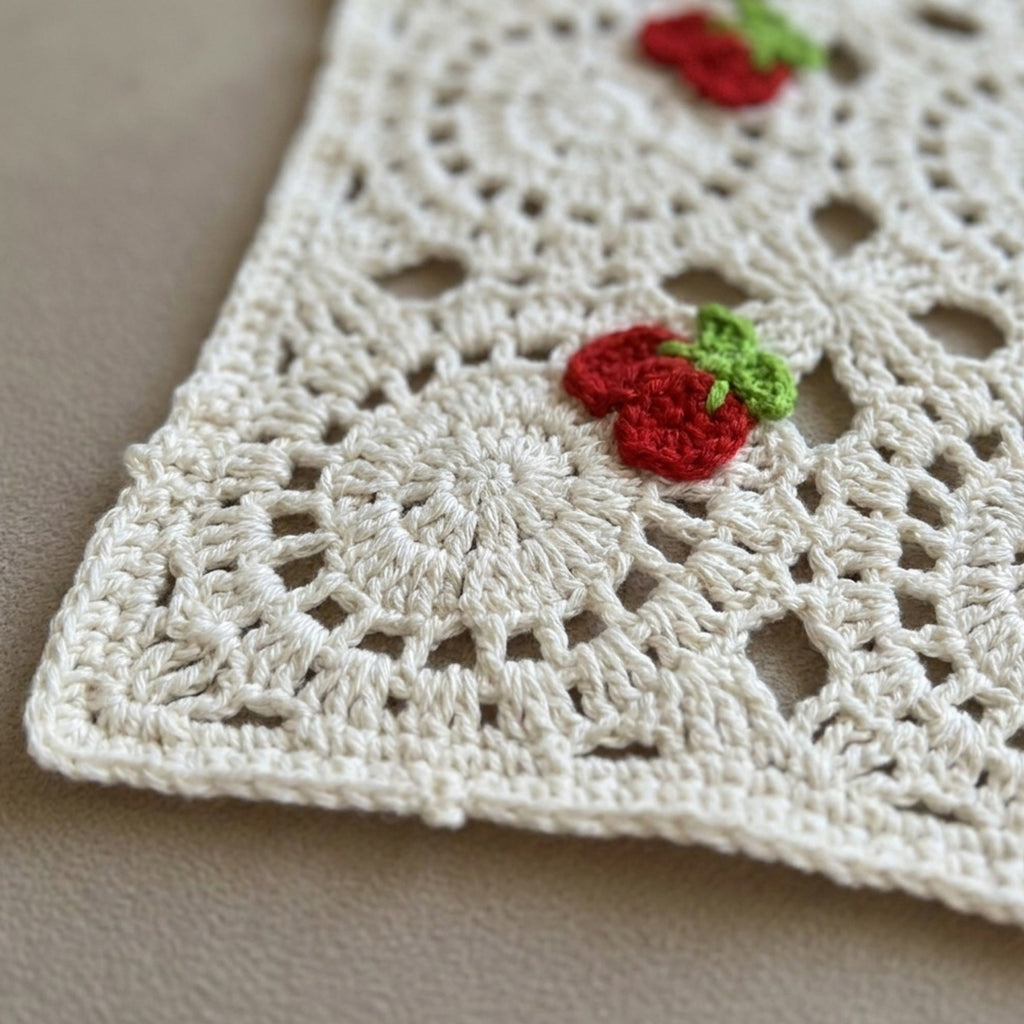 Kirazlı Örgü Bandana | Medalyon Desenli - B025