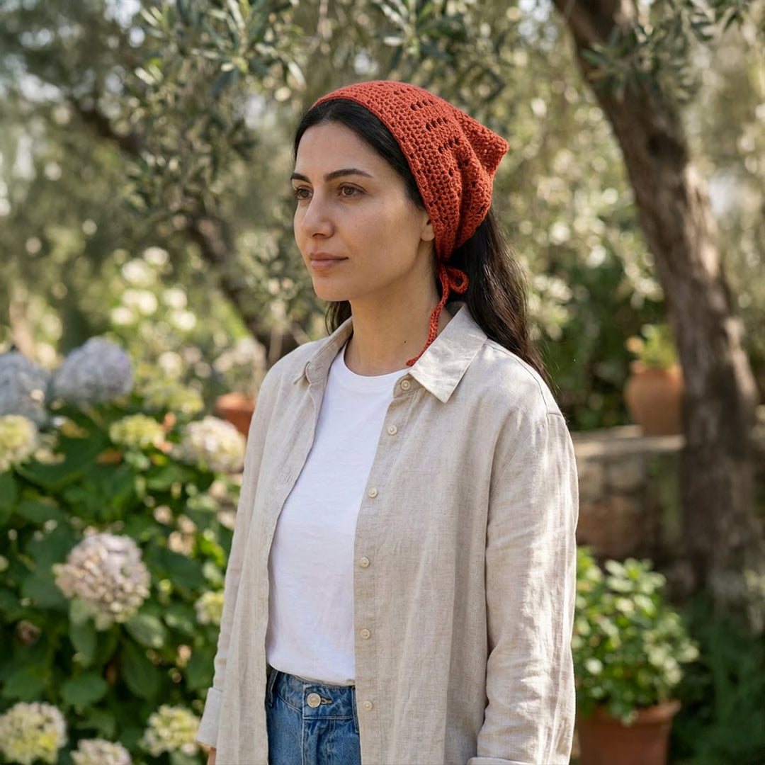 Sade Fileli El Örgüsü Bandana – Minimal Yazlık
