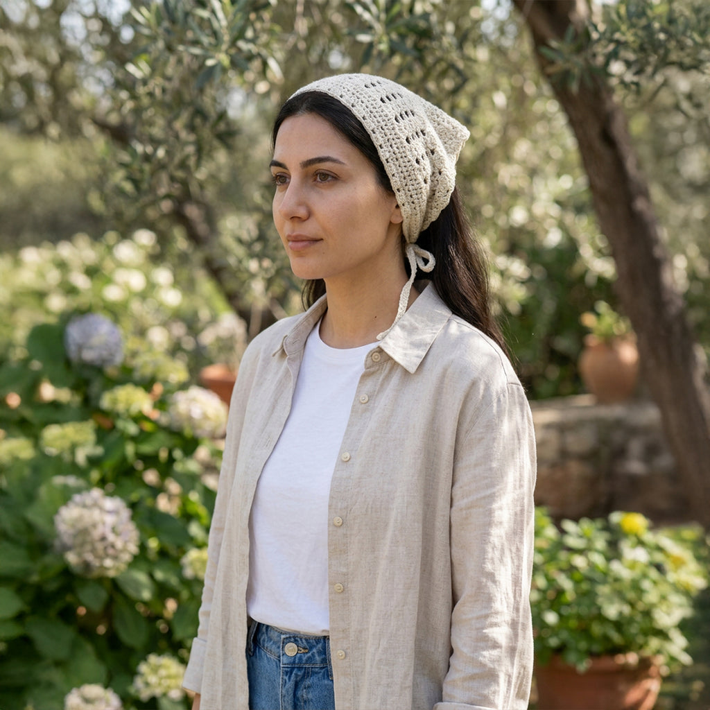 Sade Fileli El Örgüsü Bandana – Minimal Yazlık
