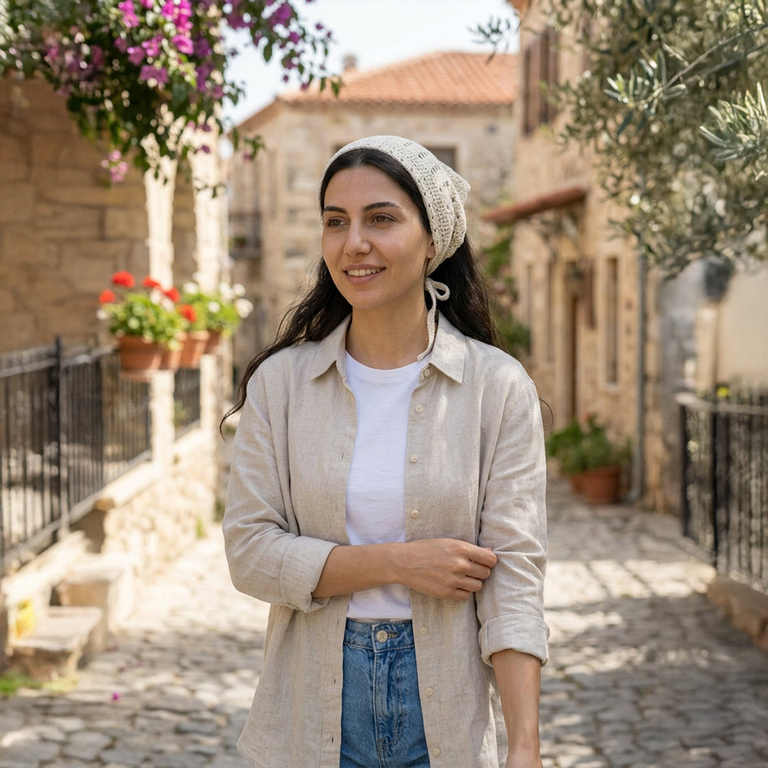 Sade Fileli El Örgüsü Bandana – Minimal Yazlık