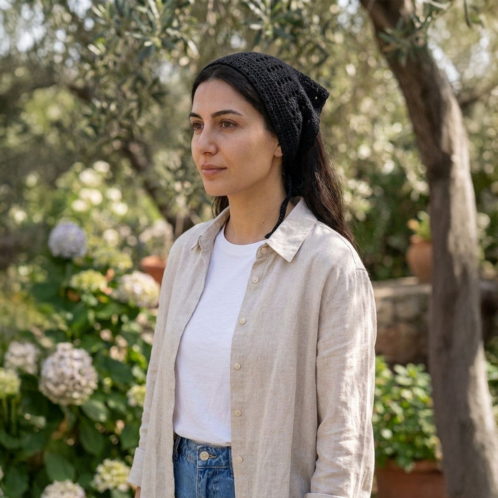 Sade Fileli El Örgüsü Bandana – Minimal Yazlık