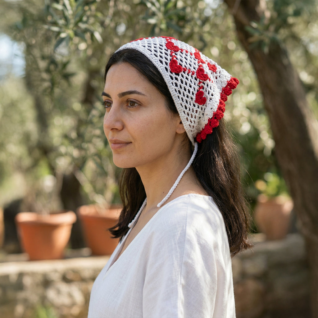 Kalpli Fileli El Örgüsü Bandana – Yazlık Saç Aksesuarı