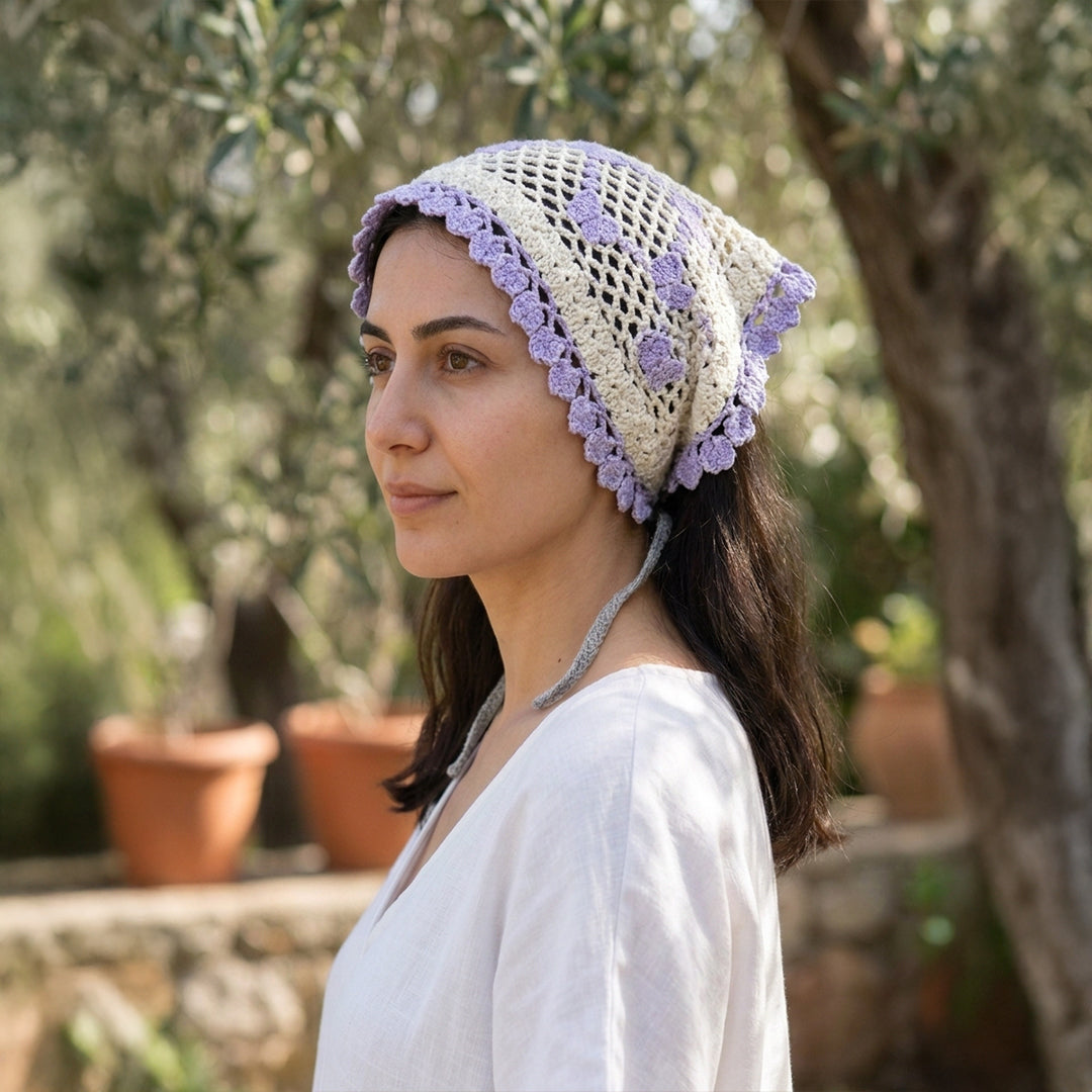 Kalpli Fileli El Örgüsü Bandana – Yazlık Saç Aksesuarı