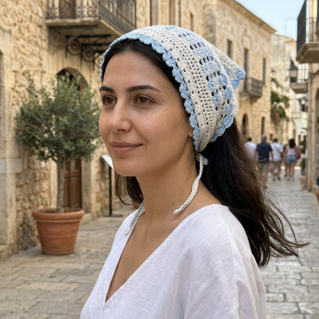 Kalpli Fileli El Örgüsü Bandana – Yazlık Saç Aksesuarı