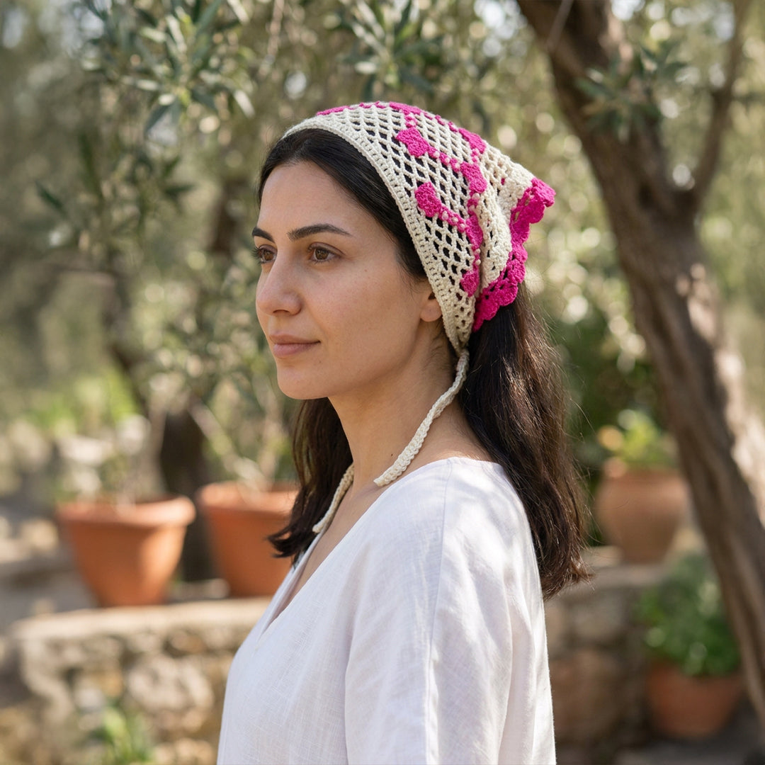Kalpli Fileli El Örgüsü Bandana – Yazlık Saç Aksesuarı