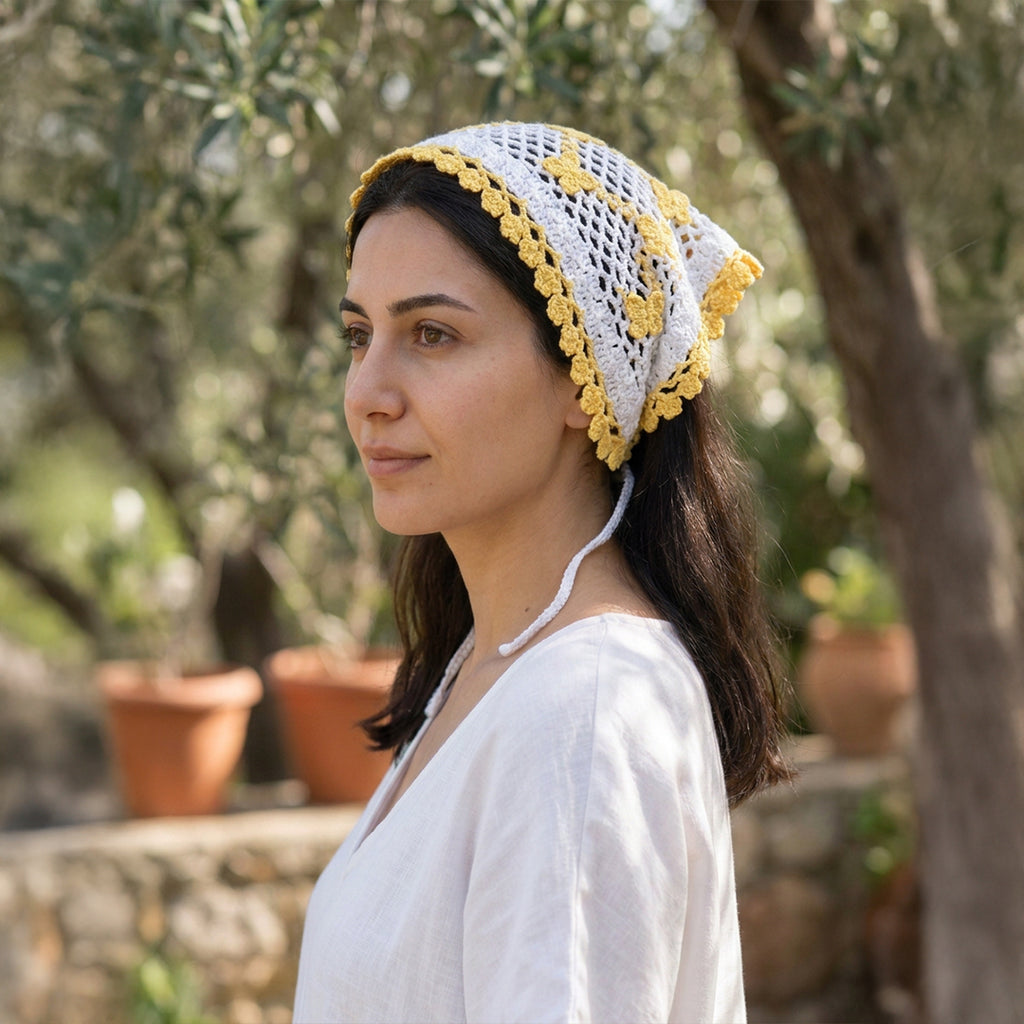 Kalpli Fileli El Örgüsü Bandana – Yazlık Saç Aksesuarı
