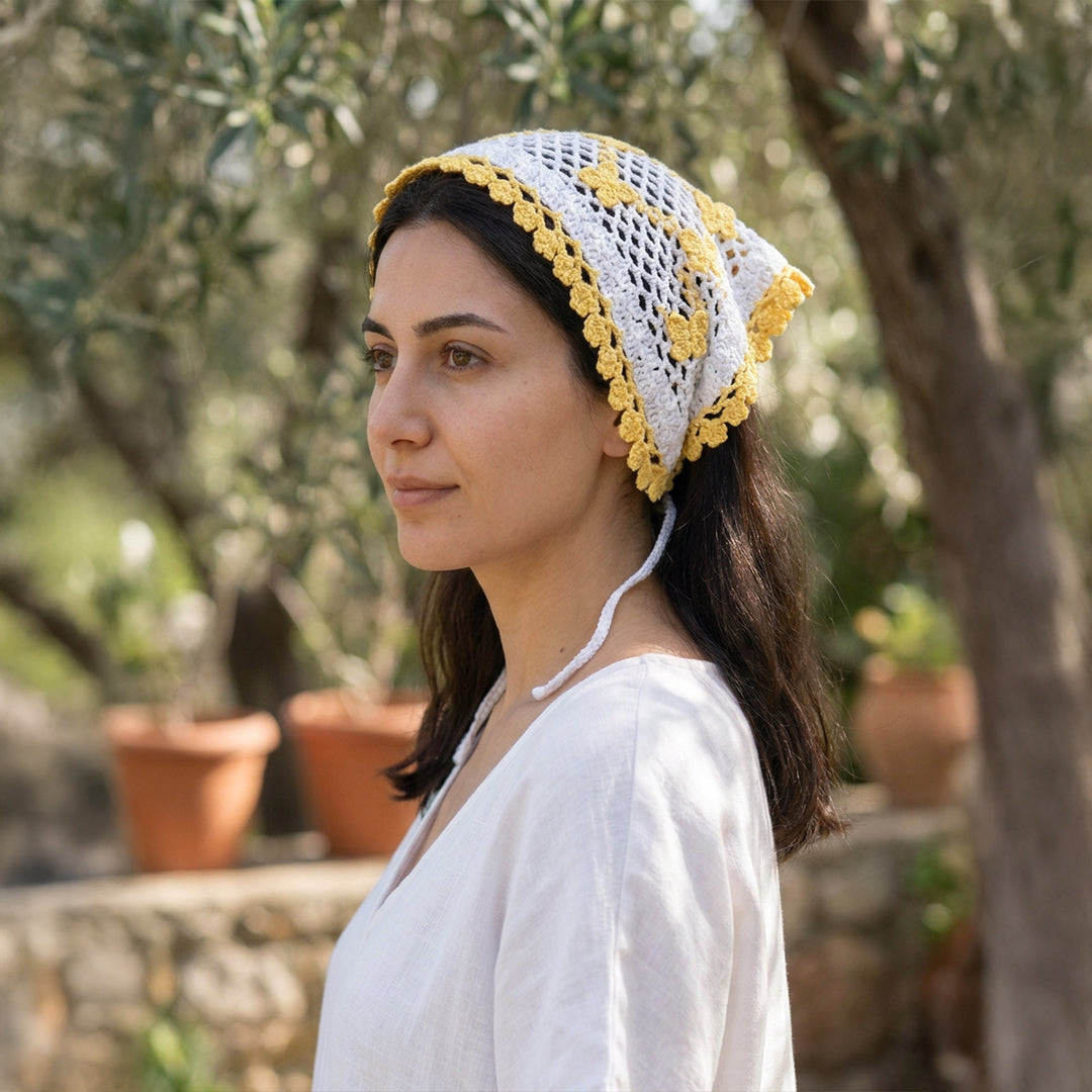 Kalpli Fileli El Örgüsü Bandana – Yazlık Saç Aksesuarı
